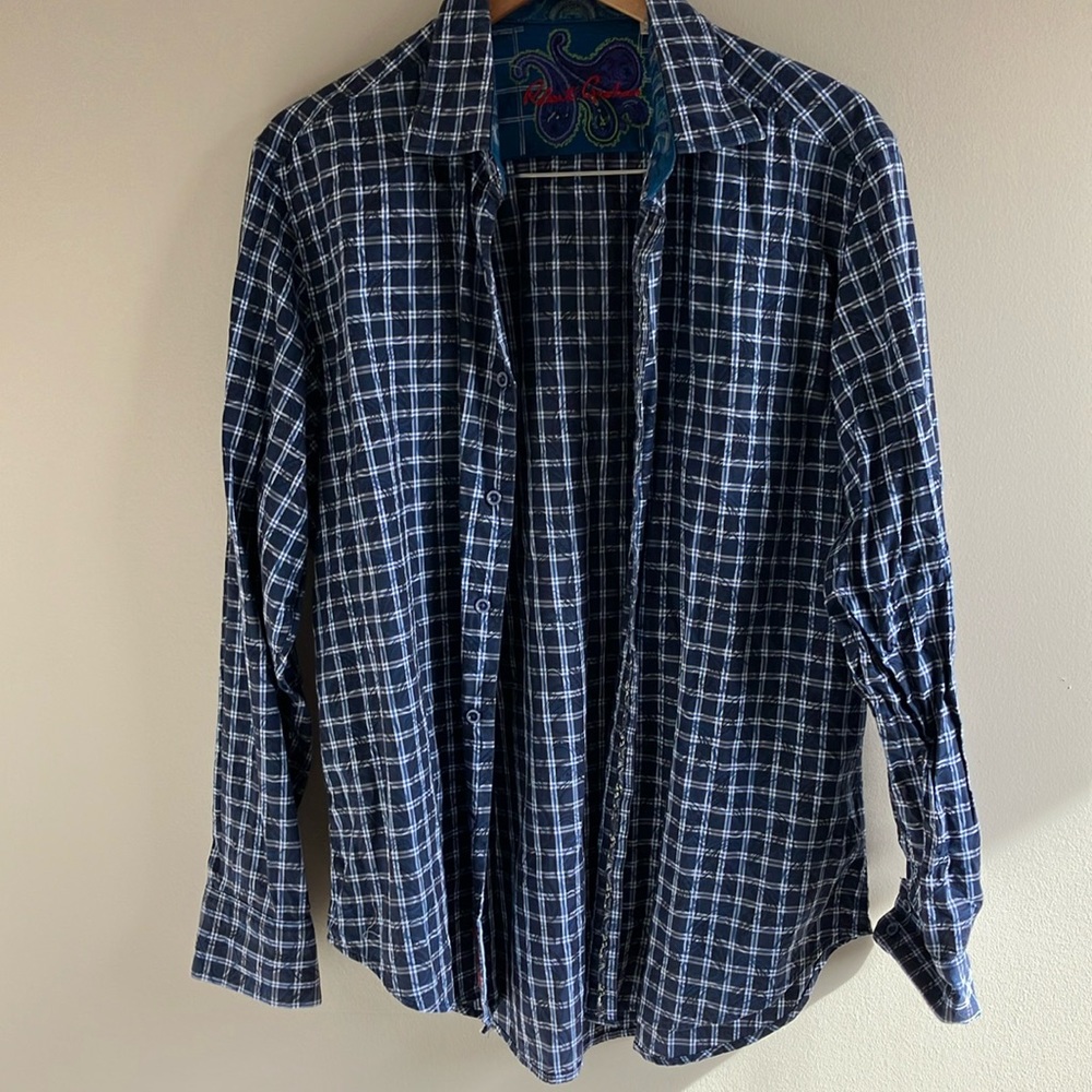 Robert Graham paisley checkered long sleeve button down shirt size Large